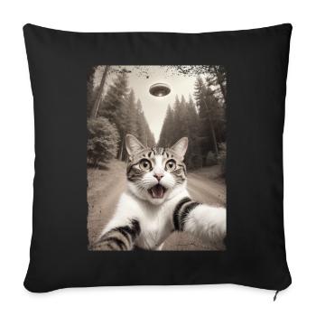 Vaisseau spatial extraterrestre Selfie de chat drôle - Housse de coussin décorative 45 x 45 cm - noir - Devant