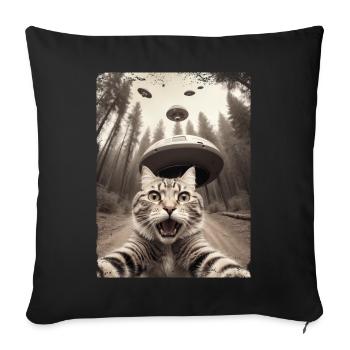 Vaisseau spatial extraterrestre Selfie de chat drôle - Housse de coussin décorative 45 x 45 cm - noir - Devant