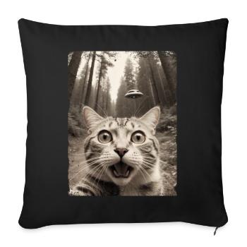 Vaisseau spatial extraterrestre Selfie de chat drôle - Housse de coussin décorative 45 x 45 cm - noir - Devant