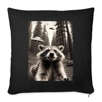 Vaisseau spatial extraterrestre Raccoon Selfie - Housse de coussin décorative 45 x 45 cm - noir - Devant