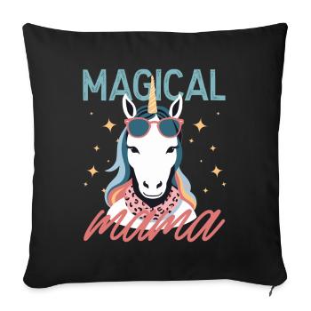 Maman magique Licorne aimant femme élégante - Housse de coussin décorative 45 x 45 cm - noir - Devant