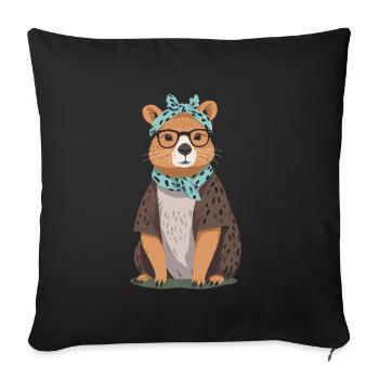 Drôle Capybara Maman Design Capybara Maman - Housse de coussin décorative 45 x 45 cm - noir - Devant