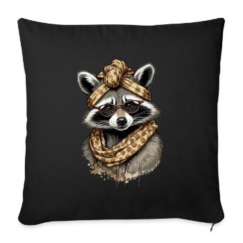 Maman raton laveur raton laveur amant fête des mères Design - Housse de coussin décorative 45 x 45 cm - noir - Devant