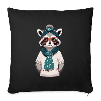 Maman raton laveur amant raton laveur fête des mères - Housse de coussin décorative 45 x 45 cm - noir - Devant