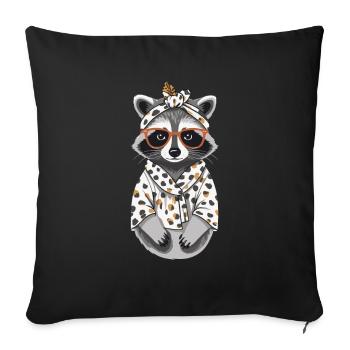 Maman raton laveur amant raton laveur fête des mères - Housse de coussin décorative 45 x 45 cm - noir - Devant