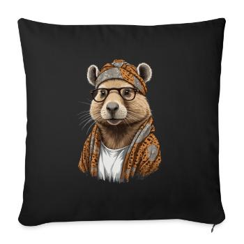 Drôle Capymama Capybara Mère Design - Housse de coussin décorative 45 x 45 cm - noir - Devant