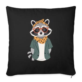 Maman raton laveur amant raton laveur fête des mères - Housse de coussin décorative 45 x 45 cm - noir - Devant