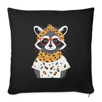 Maman raton laveur amant raton laveur fête des mères - Housse de coussin décorative 45 x 45 cm - noir - Devant