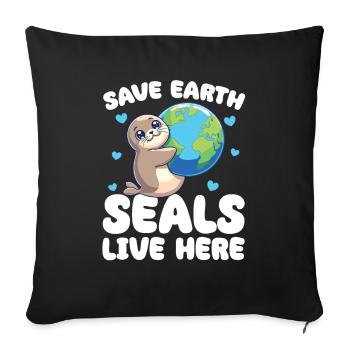 Sauvons les phoques de la Terre vivent ici Jour de la Terre - Housse de coussin décorative 45 x 45 cm - noir - Devant