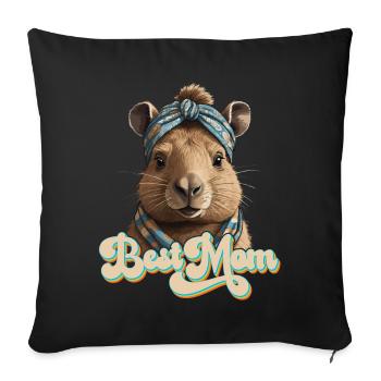 Drôle Capybara Maman Capybara Fête des Mères - Housse de coussin décorative 45 x 45 cm - noir - Devant