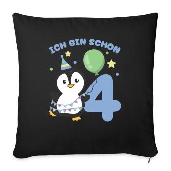 J’ai déjà 4 enfants d’anniversaire de pingouins - Housse de coussin décorative 45 x 45 cm - noir - Devant