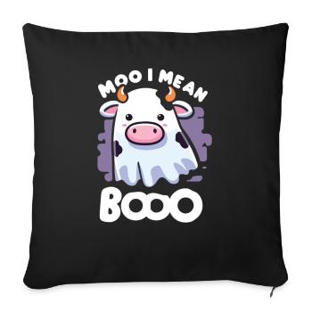 Moo Je veux dire Boo Mignon Kawaii Halloween Vache Fantôme - Housse de coussin décorative 45 x 45 cm - noir - Devant