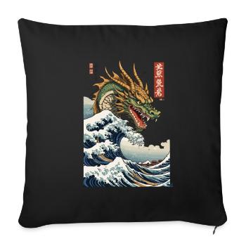 Esthétique vintage Ukiyo-E Wave Japan Dragon - Housse de coussin décorative 45 x 45 cm - noir - Devant