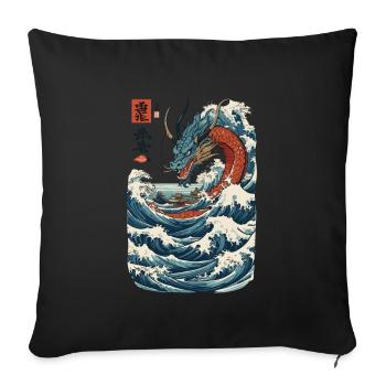 Art du dragon japonais vintage de style Ukiyo-E - Housse de coussin décorative 45 x 45 cm - noir - Devant