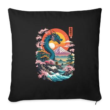 Dragon japonais vintage Ukiyo-E Vaporwave - Housse de coussin décorative 45 x 45 cm - noir - Devant