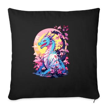 Design de dragon japonais vintage de style vaporwave - Housse de coussin décorative 45 x 45 cm - noir - Devant