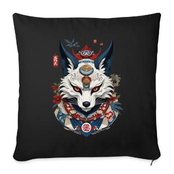 Ukiyo-E Art Style Japan Fox Spirit Kitsune Mask - Sofa pillowcase 17,3'' x 17,3'' (45 x 45 cm) - black - Front