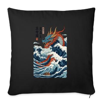 Art du dragon japonais vintage de style Ukiyo-E - Housse de coussin décorative 45 x 45 cm - noir - Devant
