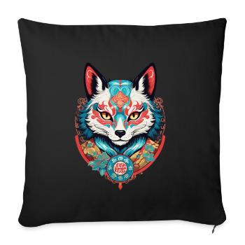 Japanische Kitsune Maske Anime Kawaii Fuchsgeist - Sofakissenbezug 45 x 45 cm - Schwarz - Vorne