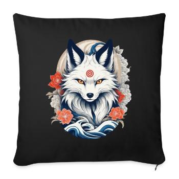 White Kitsune Fox Japanese Cherry Blossoms - Sofa pillowcase 17,3'' x 17,3'' (45 x 45 cm) - black - Front