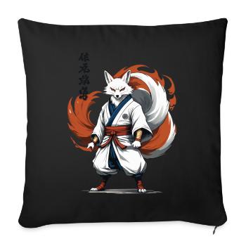 Masque Samouraï Renard Japonais Kitsune Kawaii - Housse de coussin décorative 45 x 45 cm - noir - Devant