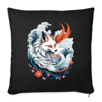 Japonais Kitsune Renard Anime Kawaii Renard Fantôme - Housse de coussin décorative 45 x 45 cm - noir - Devant