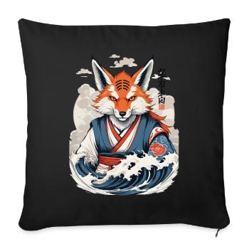 Ukiyo-E Art vintage Kitsune renard japonais - Housse de coussin décorative 45 x 45 cm - noir - Devant