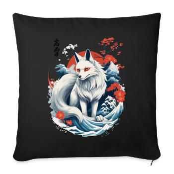 Masque Kitsune japonais Ukiyo-E Renard blanc - Housse de coussin décorative 45 x 45 cm - noir - Devant