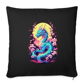Dragon japonais vintage de style Vaporwave - Housse de coussin décorative 45 x 45 cm - noir - Devant