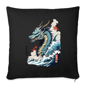 Dragon japonais vintage Ukiyo-E Art avec Kanji - Housse de coussin décorative 45 x 45 cm - noir - Devant