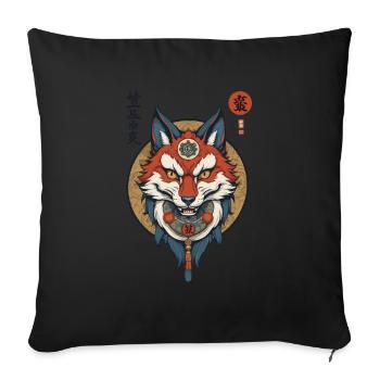 Masque Kitsune Japonais Anime Kawaii Renard Fantôme - Housse de coussin décorative 45 x 45 cm - noir - Devant