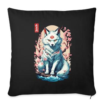 Conception esthétique du masque Kitsune et des fleurs de cerisier - Housse de coussin décorative 45 x 45 cm - noir - Devant