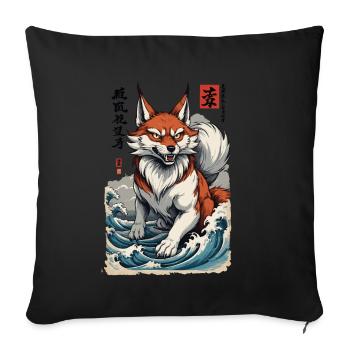 Renard Kitsune japonais de style Ukiyo-E vintage - Housse de coussin décorative 45 x 45 cm - noir - Devant