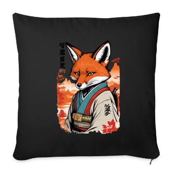 Yokai renard kawaii vintage de style ukiyo-e - Housse de coussin décorative 45 x 45 cm - noir - Devant