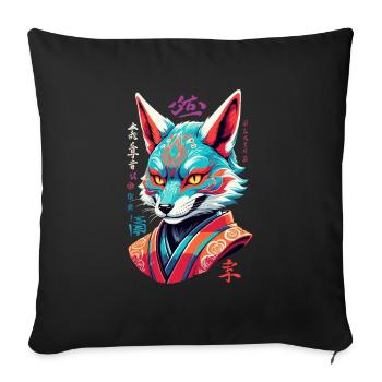 Japanese Kitsune Mask Kawaii Fox Spirit - Sofa pillowcase 17,3'' x 17,3'' (45 x 45 cm) - black - Front