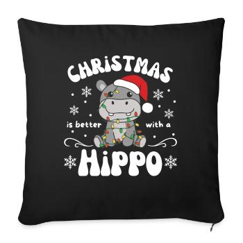 Christmas is better with a hippo - Sofa pillowcase 17,3'' x 17,3'' (45 x 45 cm) - black - Front