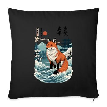 Ukiyo-E Art Style Japanese Kitsune Fox Ghost - Sofa pillowcase 17,3'' x 17,3'' (45 x 45 cm) - black - Front