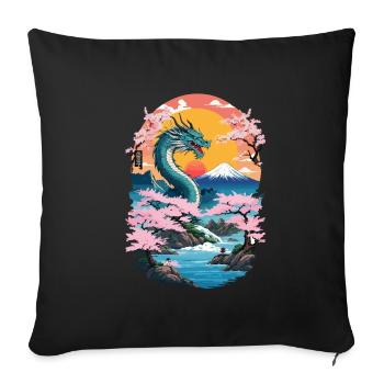 Cherry Blossoms Ukiyo-E Art Dragon Anime - Sofa pillowcase 17,3'' x 17,3'' (45 x 45 cm) - black - Front