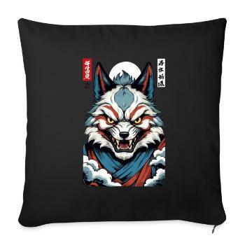 Masque Kitsune japonais vintage de style Ukiyo-E - Housse de coussin décorative 45 x 45 cm - noir - Devant