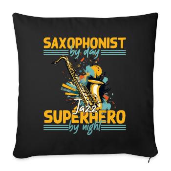 Conception de super-héros de saxophone amusant pour la musique jazz - Housse de coussin décorative 45 x 45 cm - noir - Devant