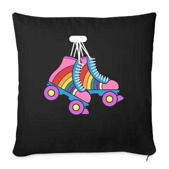 Retro Rollschuhe Regenbogen Derby-Skater - Sofakissenbezug 45 x 45 cm - Schwarz - Vorne