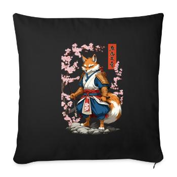 Kitsune Samurai Fox Vintage Ukiyo-e Style - Housse de coussin décorative 45 x 45 cm - noir - Devant