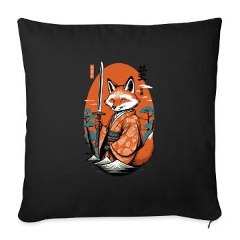Kitsune Samurai Fox Vintage Ukiyo-e Style - Housse de coussin décorative 45 x 45 cm - noir - Devant
