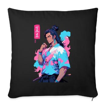 Samouraï japonais esthétique style vaporwave - Housse de coussin décorative 45 x 45 cm - noir - Devant