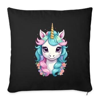 Pastel Colors Funny Unicorns Cute Unicorn - Sofa pillowcase 17,3'' x 17,3'' (45 x 45 cm) - black - Front