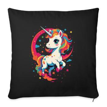 Amoureux de la licorne Couleurs vives Fantaisie - Housse de coussin décorative 45 x 45 cm - noir - Devant