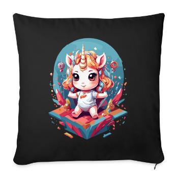 Unique Birthday Cute Unicorn Design - Sofa pillowcase 17,3'' x 17,3'' (45 x 45 cm) - black - Front
