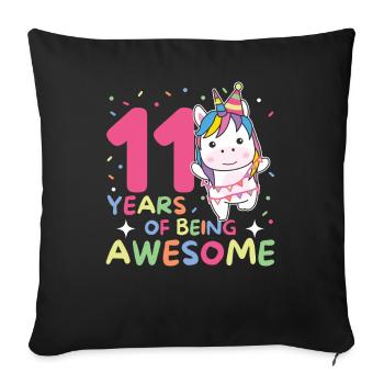 Licorne pour ses 11 ans enfants de onze ans - Housse de coussin décorative 45 x 45 cm - noir - Devant