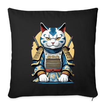 Chat de samouraï Japonais Samouraï Conception d’œuvres d’art - Housse de coussin décorative 45 x 45 cm - noir - Devant