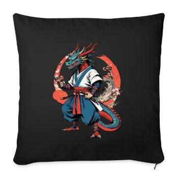 Samouraï Dragon Vintage Ukiyo-e Style Artwork - Housse de coussin décorative 45 x 45 cm - noir - Devant